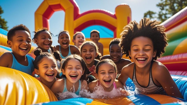 Kids playing on an inflatable